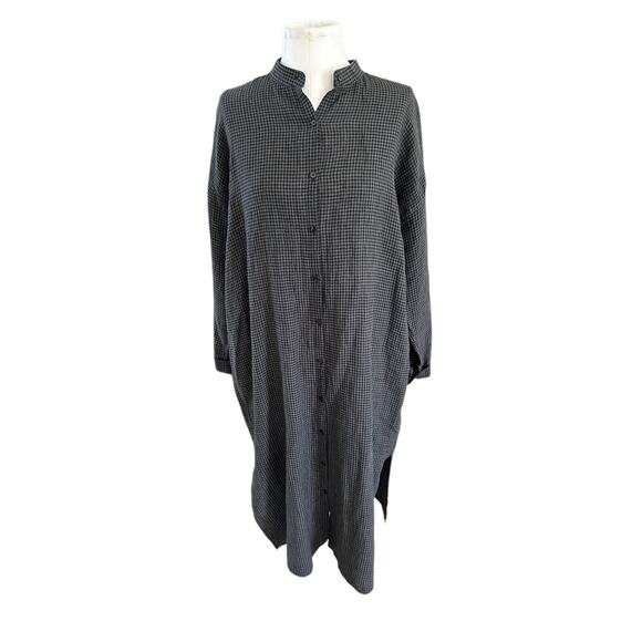 Eileen Fisher Oversized Organic Linen Maxi Puckered Shirt Dress Mandarin Gray XS - Picture 2 of 11